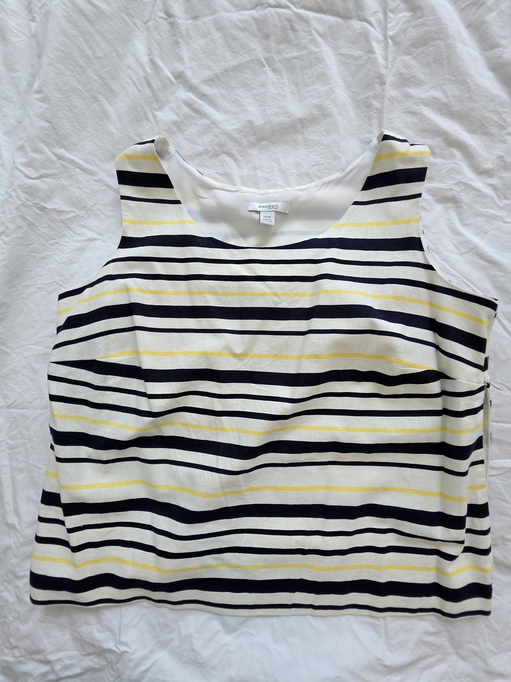 Vintage Dressbarn Sleeveless Striped Top - White, Black & Yellow Size 18